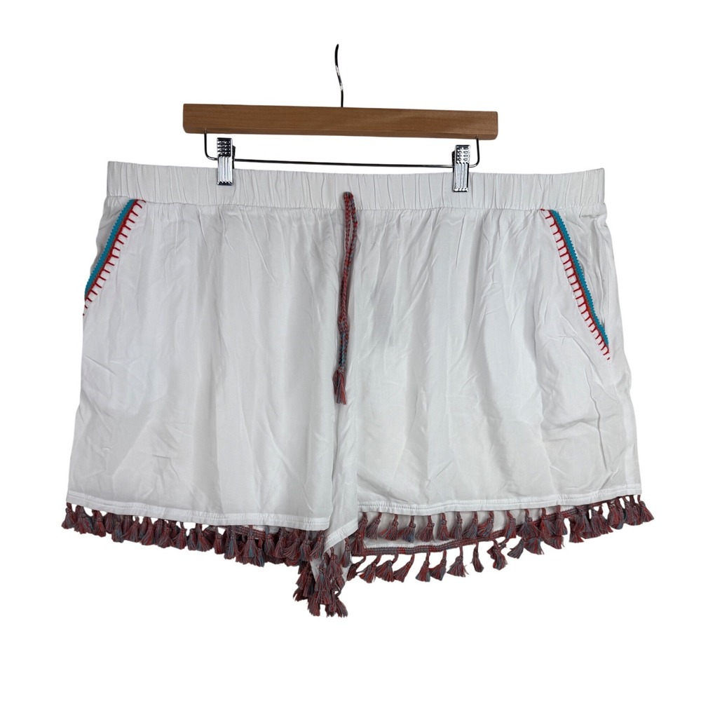 New Cacique Swim Tassel Hem Embroider Detail Shorts size 26/28 White